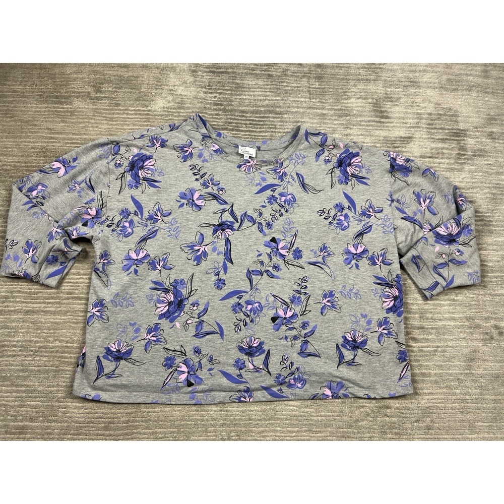 G Unit Fashion Sweatshirt Womens 3X Gray Floral Long Sleeve Lighterweight